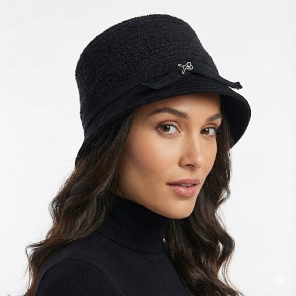 Betmar Womens Casual Bucket Hat Black Suede Terry